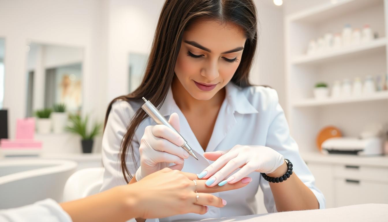 Faby Cardoso demonstrando técnicas profissionais de manicure no Curso de Manicure Profissional Faby Cardoso