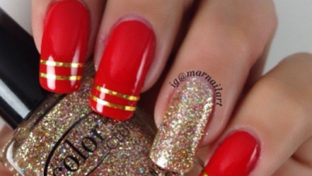 Unhas Decoradas Vermelhas com Dourado: Inspire-se Agora